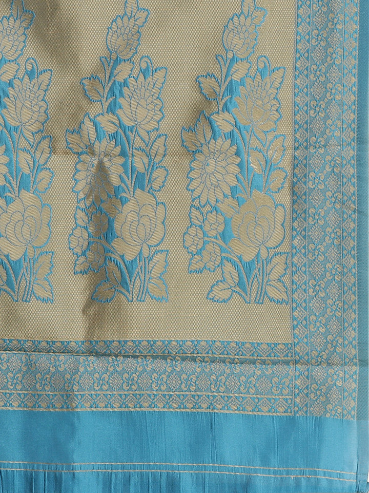 Blue Kanjiwaram inspired Silk Saree with Garchola Checked Weaving and Ethnic Motifs