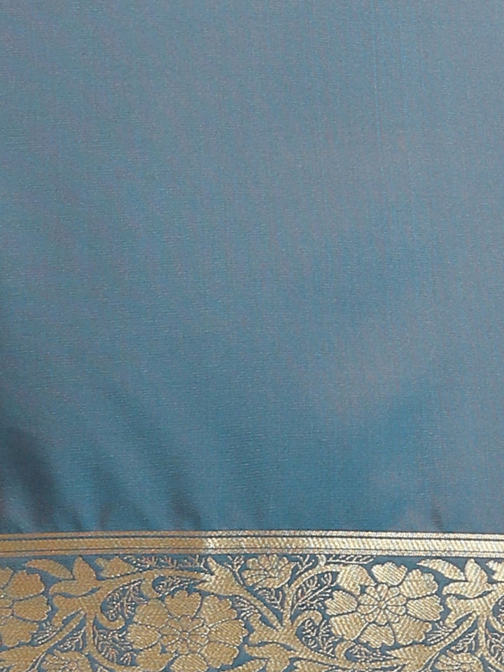 Banarasi Handloom Saree with Gold Zari Oxidised Dark Floral Weaving and Heavy Rich Pallu