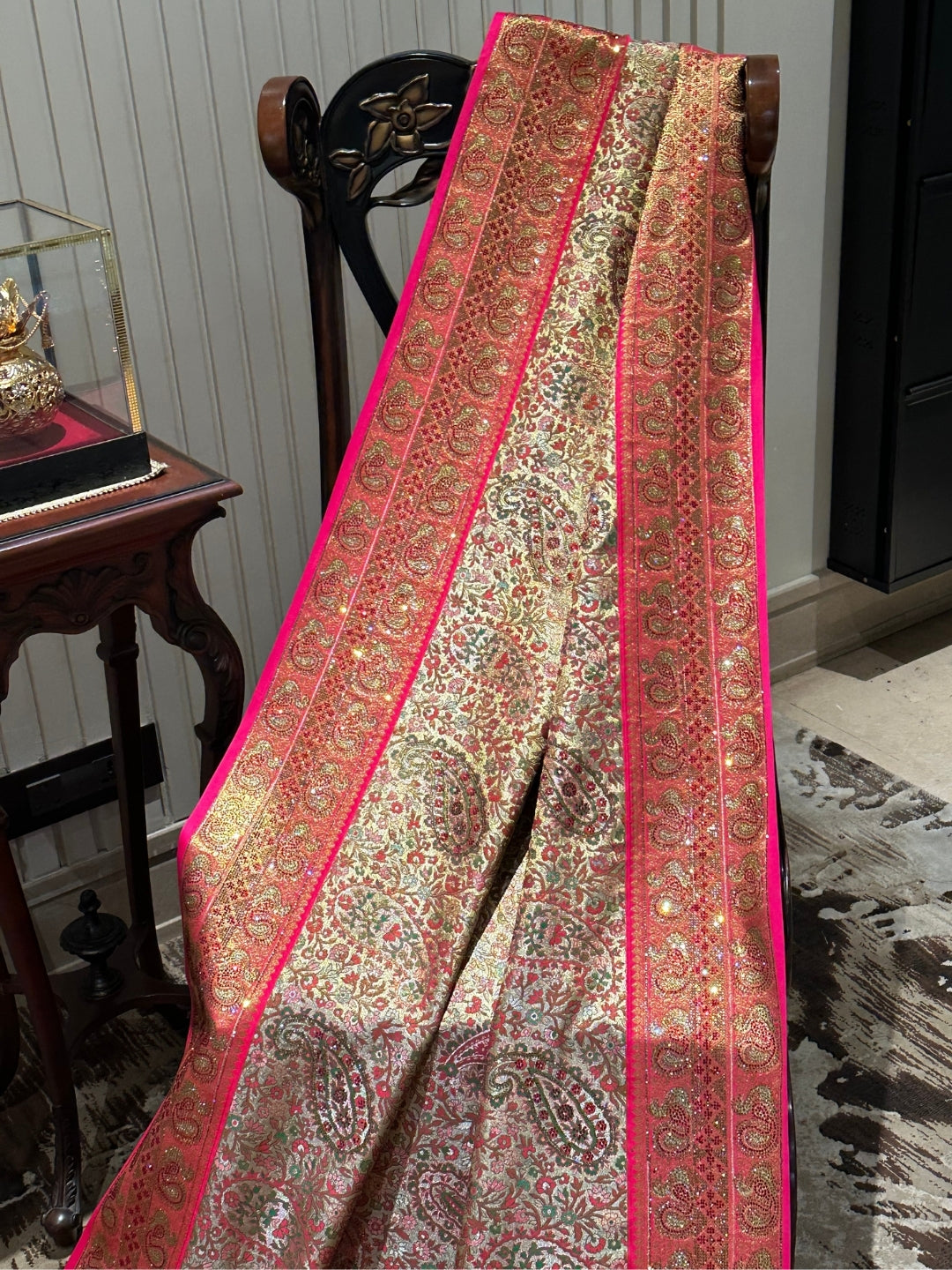 Luxurious Pink and Gold Silk Saree