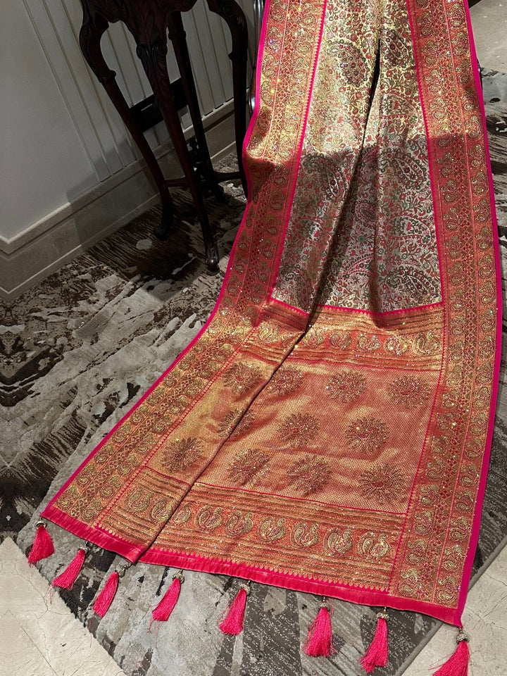 Luxurious Pink and Gold Silk Saree