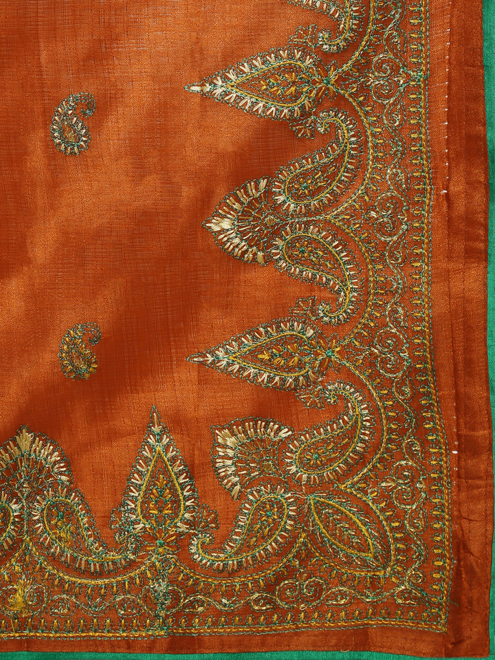Brown Tussar Silk Saree with Resham Embroidery