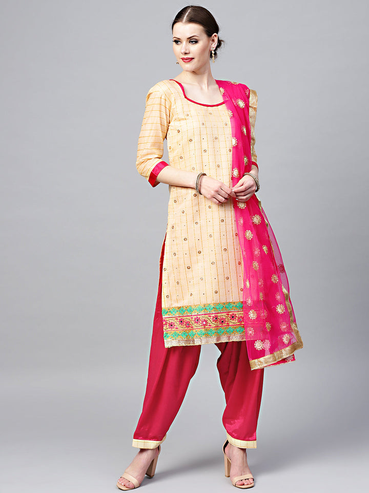 Chanderi Dress Material with Embroidered Dupatta