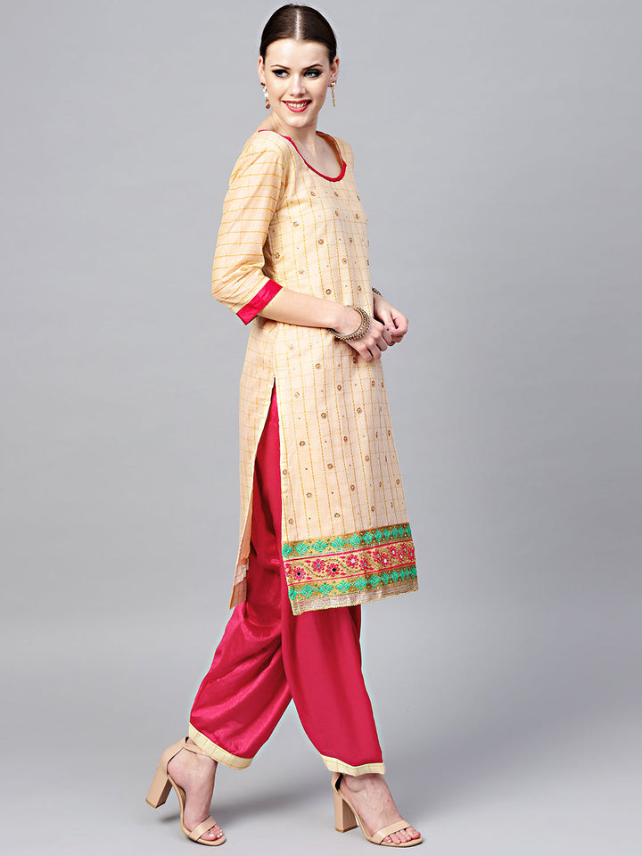 Chanderi Dress Material with Embroidered Dupatta