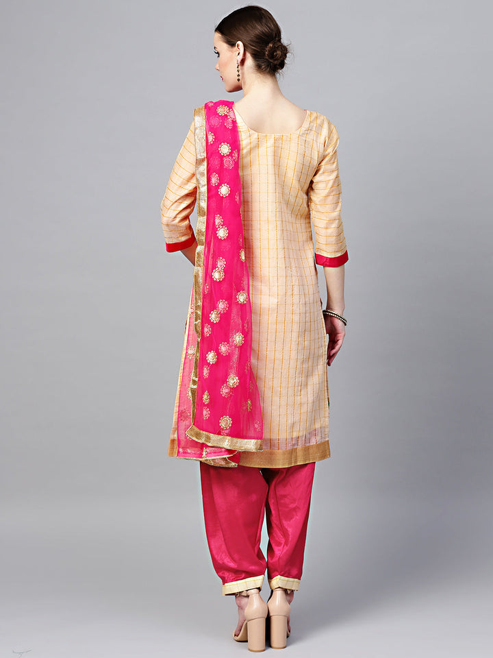 Chanderi Dress Material with Embroidered Dupatta