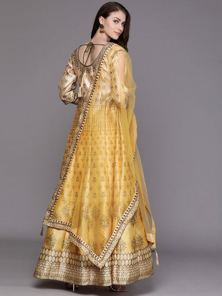 Anarkali Cocktail Gown with Bohemian Print and Mirror embellishments