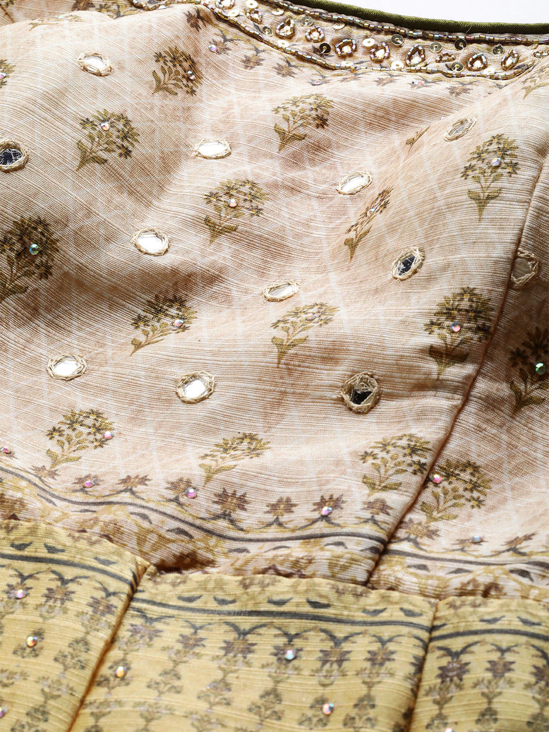 Anarkali Cocktail Gown with Bohemian Print and Mirror embellishments