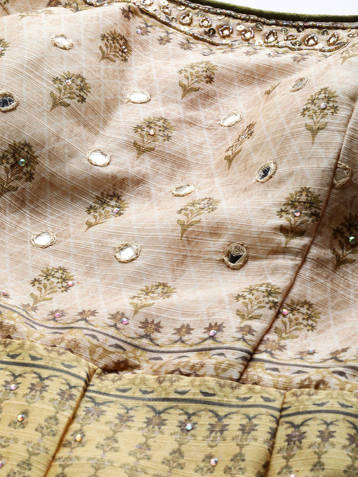 Anarkali Cocktail Gown with Bohemian Print and Mirror embellishments