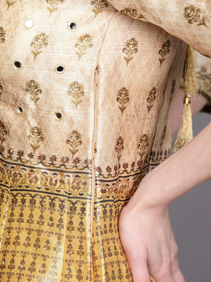 Anarkali Cocktail Gown with Bohemian Print and Mirror embellishments