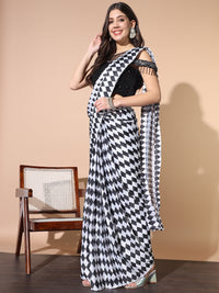 Chhabra 555 Pre-stitched Draped Geometrical Print Saree with Sequinned Cold Shoulder Blouse