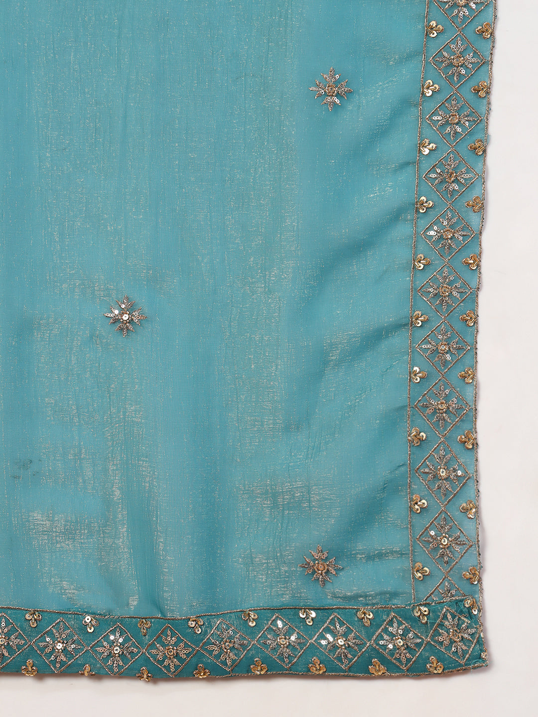 Turquoise Blue Sequin,Cut-Dana & Aari Embroidery Kurta Palazzo Set & Ambi Ethnic Motifs