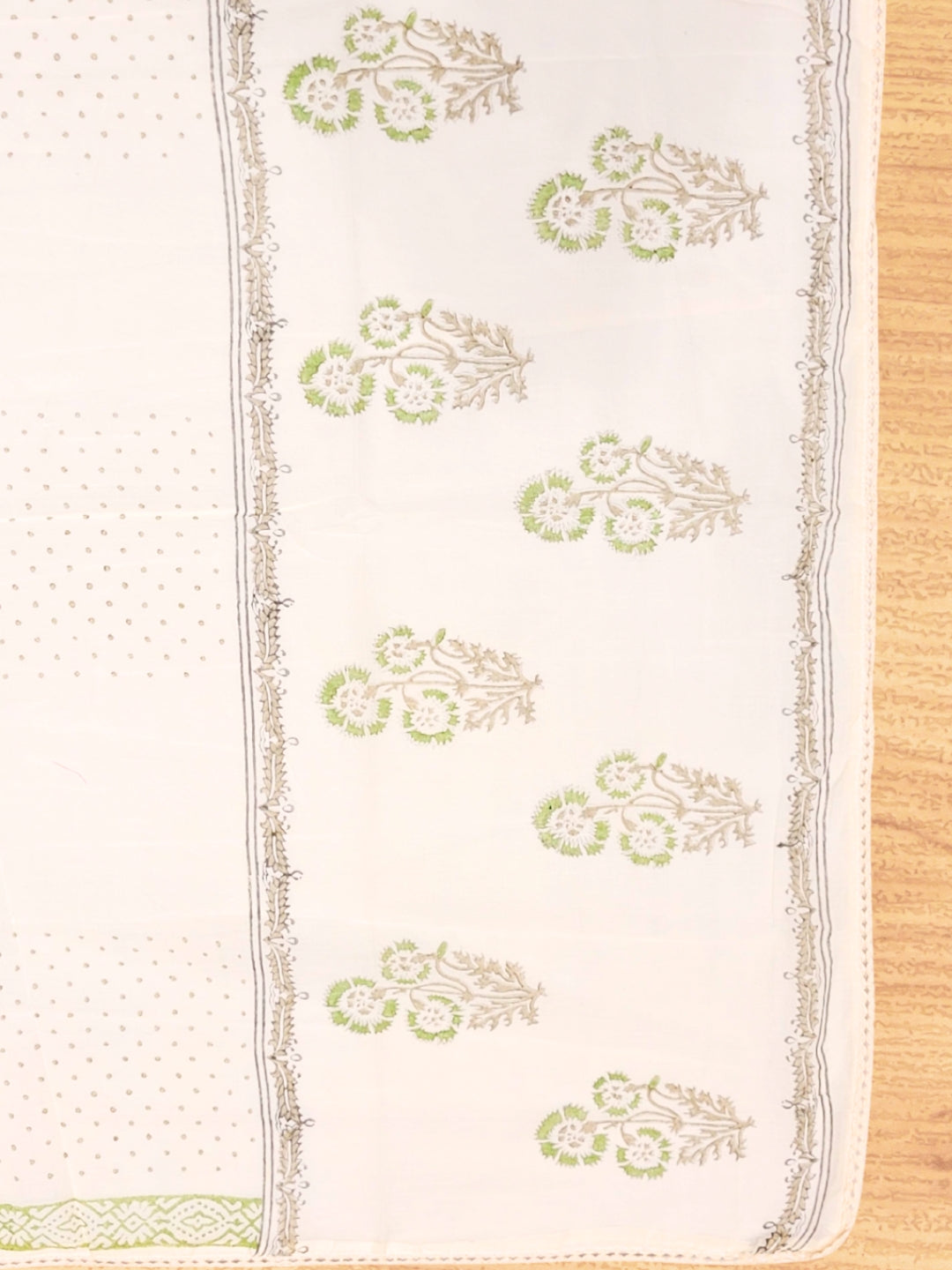 Chikankari Embroidery Unstitched Cotton Suit Dupatta Set with Block Print Floral Motifs
