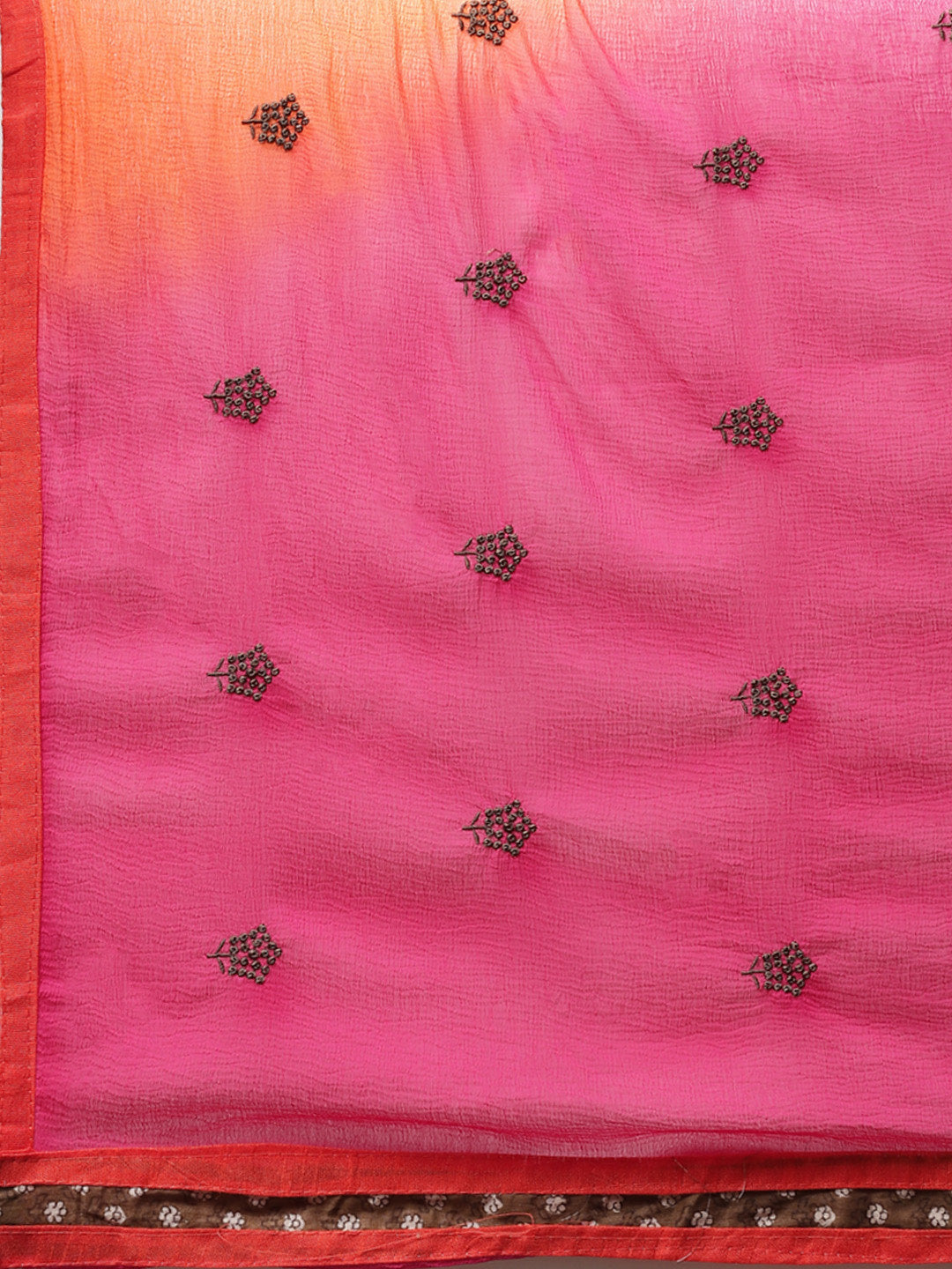 Brown Printed Cotton Dress Material with  Bright Color Blocking and Zari Borders