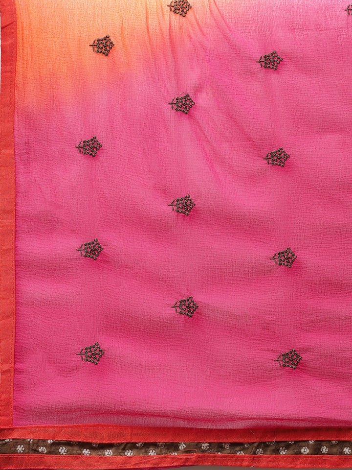 Brown Printed Cotton Dress Material with  Bright Color Blocking and Zari Borders