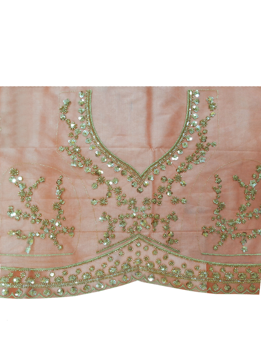 Peach Sequin Embroidered Floral Vine Saree with Scalloped Border