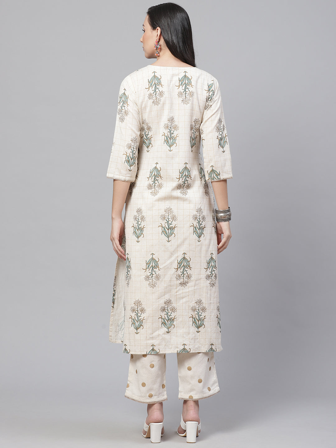 Made to Measure Jute Cotton Angrakha Kurta Pants Set With Gold Prints & GotaPatti Trims