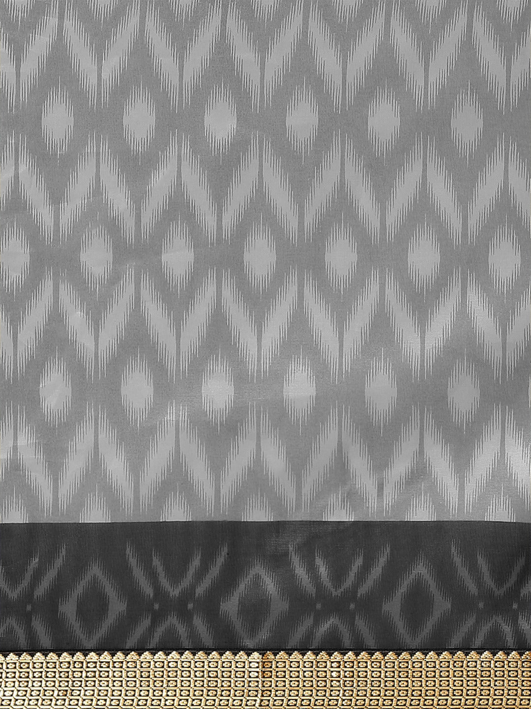 Black Ikat Inspired Geometric Printed Silk Blend Saree
