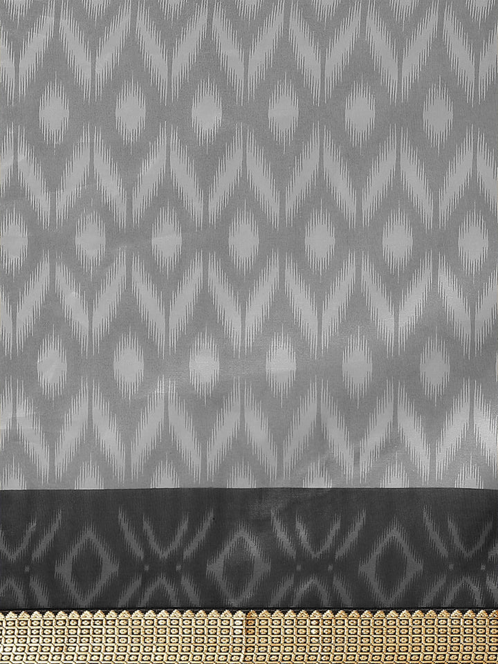 Black Ikat Inspired Geometric Printed Silk Blend Saree