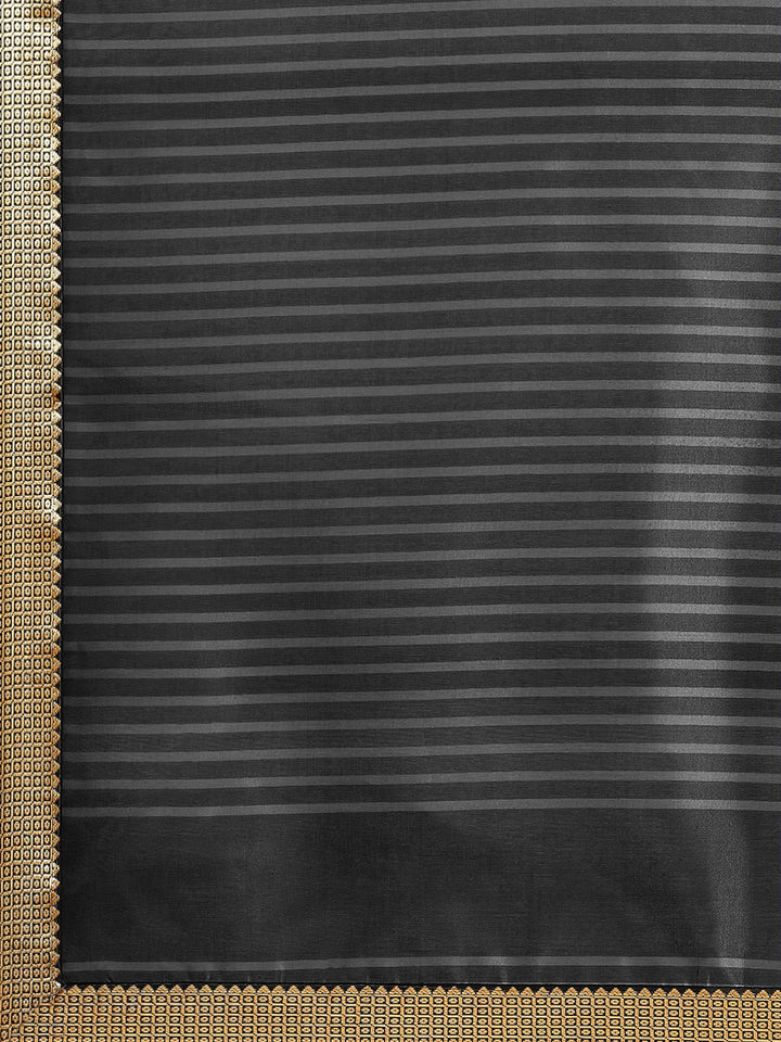 Black Ikat Inspired Geometric Printed Silk Blend Saree