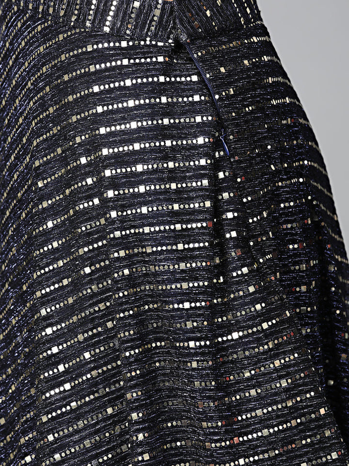 Mirror Work Crop Top Lehenga Choli with Attached Draped Dupatta