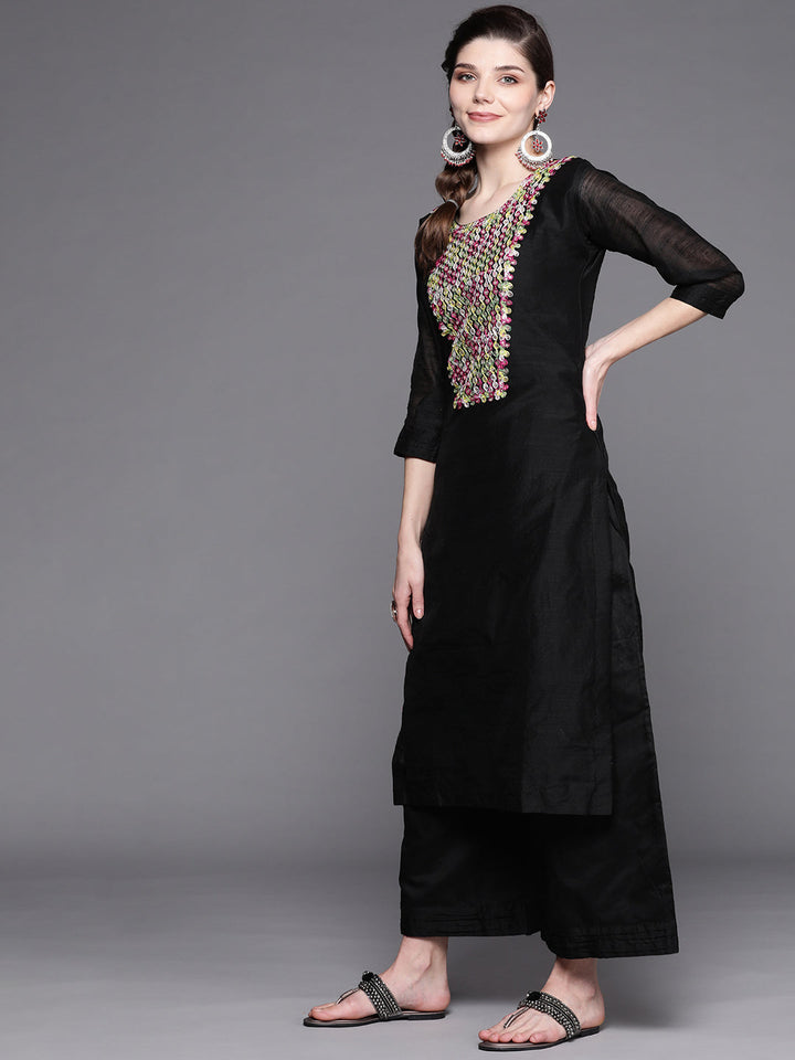 Black Kurta Palazzo Set With Gotta patti Embroidery Neckline & laces