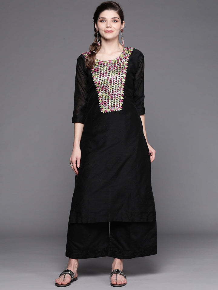 Black Kurta Palazzo Set With Gotta patti Embroidery Neckline & laces