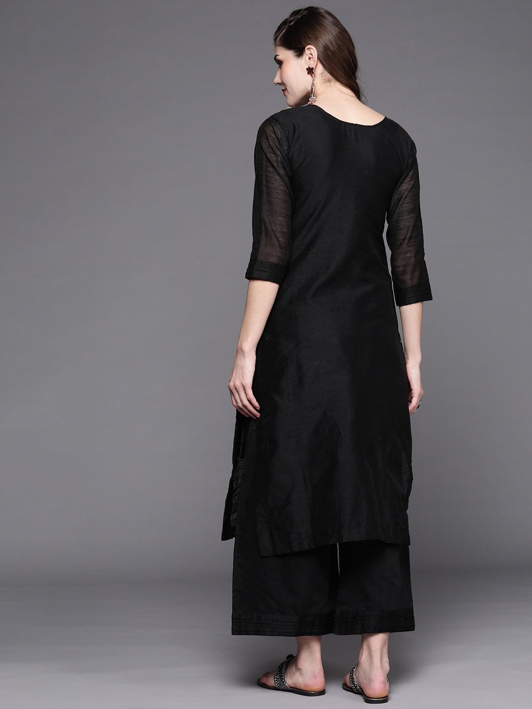 Black Kurta Palazzo Set With Gotta patti Embroidery Neckline & laces