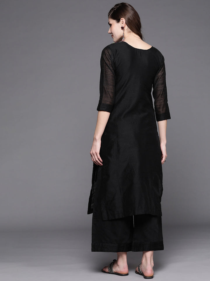 Black Kurta Palazzo Set With Gotta patti Embroidery Neckline & laces