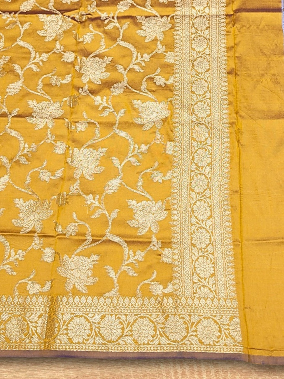 Banarasi Satin Silk Dress Material with Floral Zari Weave & Tasseled dupatta