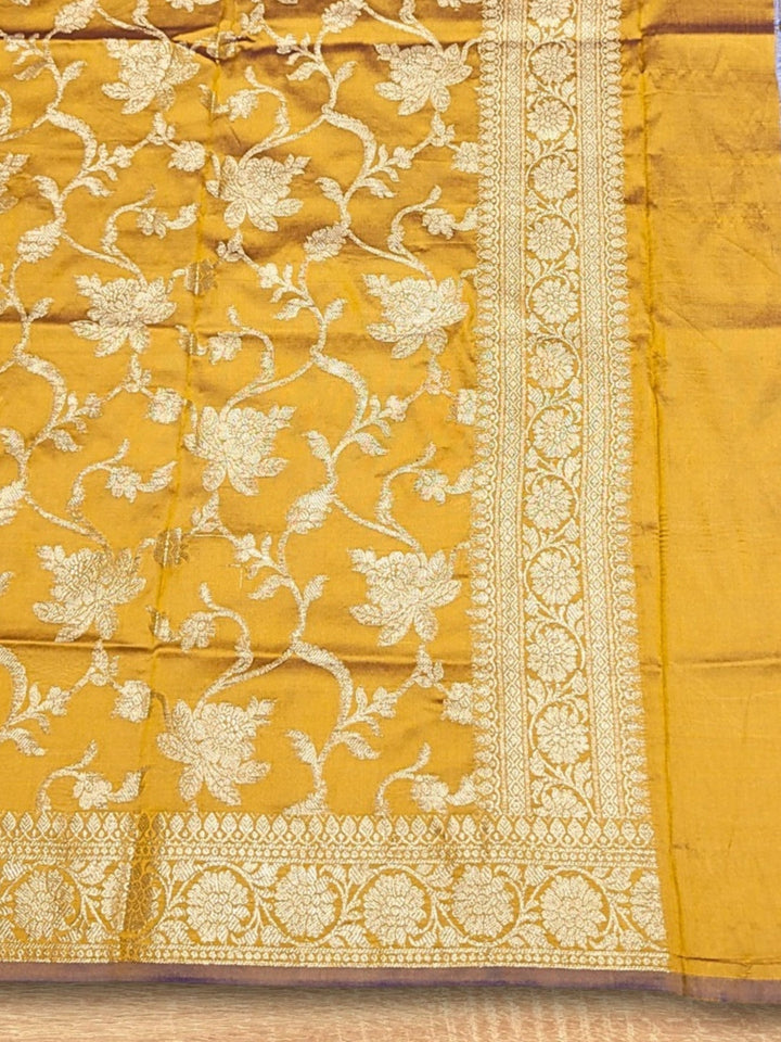 Banarasi Satin Silk Dress Material with Floral Zari Weave & Tasseled dupatta