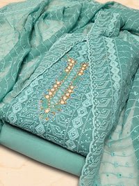 Chhabra 555 Chikankari Schiffli Dress Material with Mirror, Cut-Dana Embroidery & Scalloped Lace