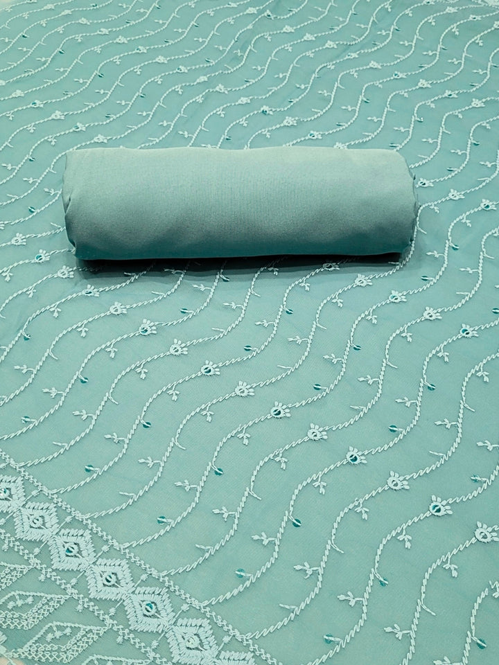 Chikankari Schiffli Dress Material with Mirror, Cut-Dana Embroidery & Scalloped Lace