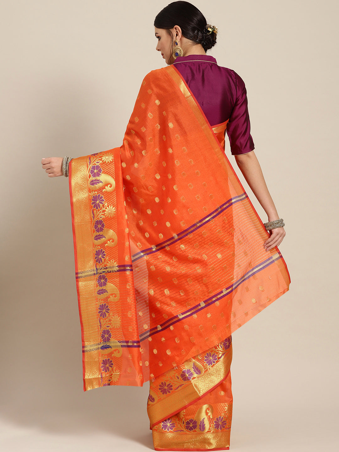Banarasi Chanderi Silk Saree with Zari Meenakari Weaving