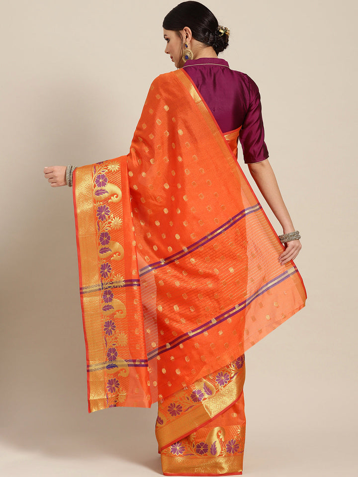 Banarasi Chanderi Silk Saree with Zari Meenakari Weaving