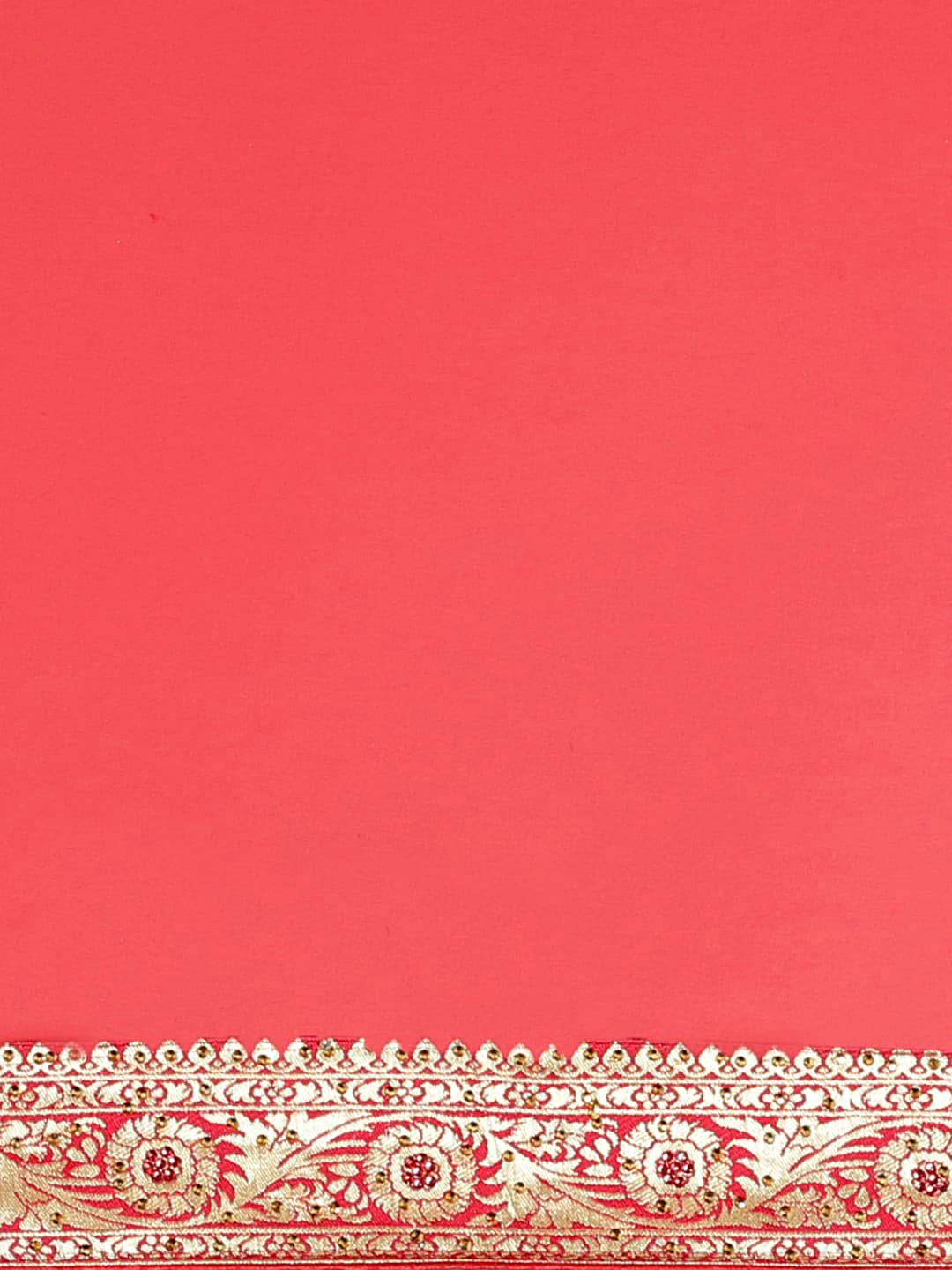 Coral Pink Embellished Georgette Saree with Banarasi Brocade Woven Border