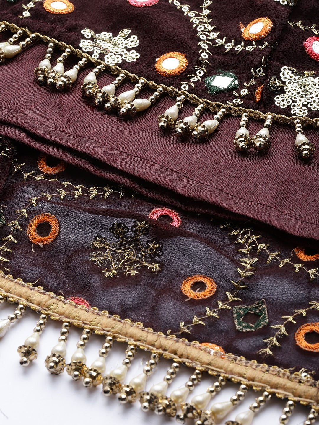 Made to Measure Sequence & Mirror Embroidery Peplum Sharara Suit Set With Pearl Tassels