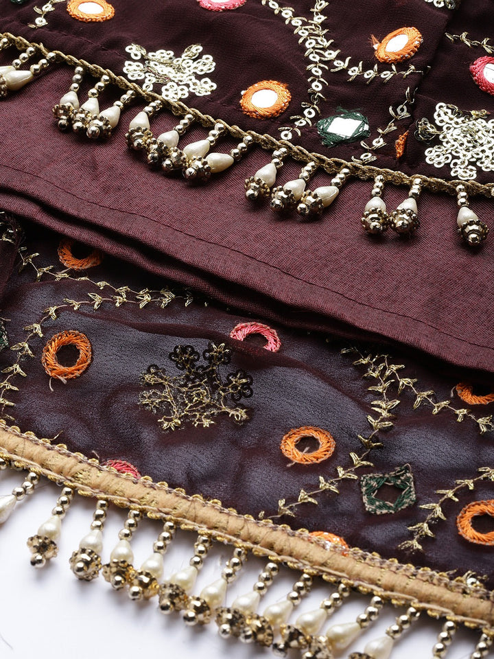 Made to Measure Sequence & Mirror Embroidery Peplum Sharara Suit Set With Pearl Tassels