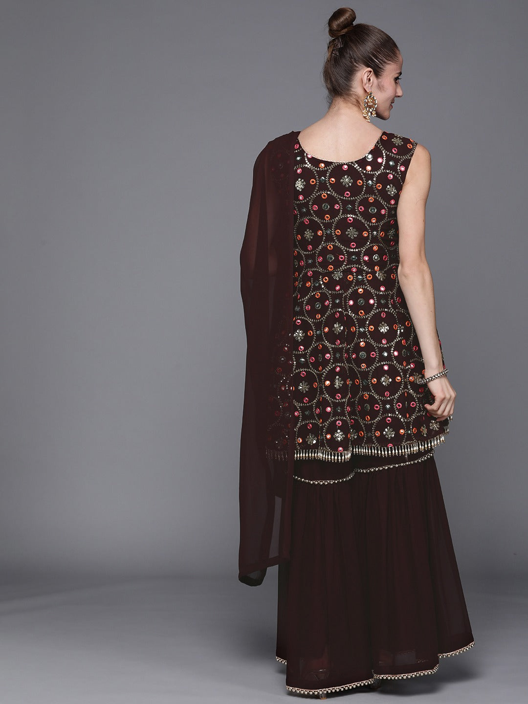Made to Measure Sequence & Mirror Embroidery Peplum Sharara Suit Set With Pearl Tassels