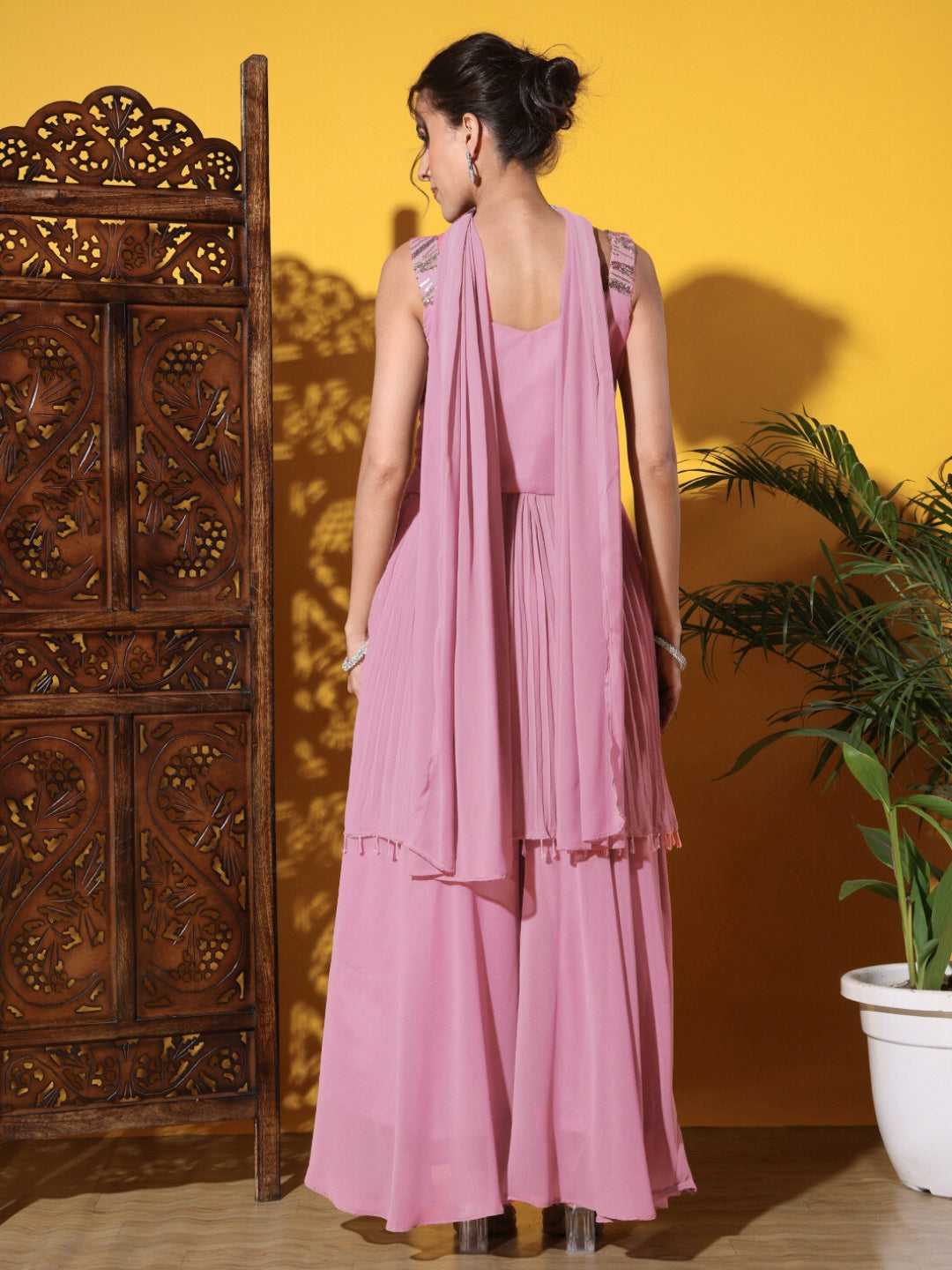 Sequinned Assymetical Tassled Kurta Palazzo Set