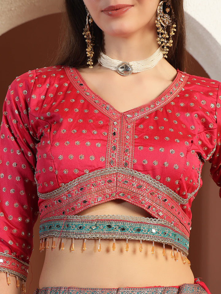 Chhabra 555 Rajasthani Poshak Lehenga with Tasseled Cut-out Blouse and Banarasi Handloom Dupatta
