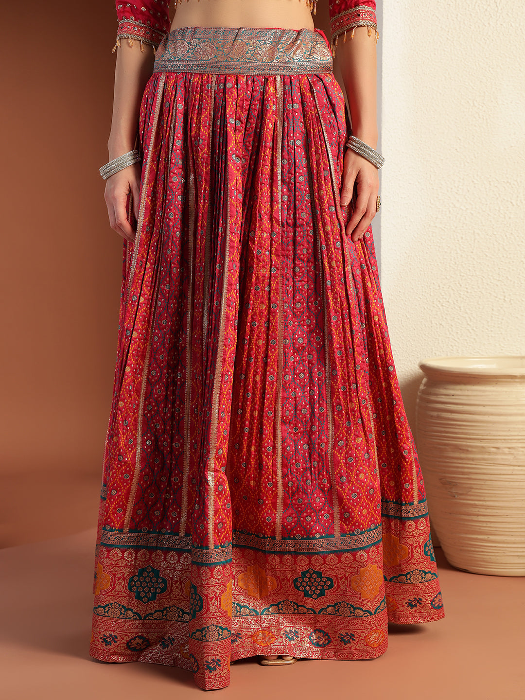Chhabra 555 Rajasthani Poshak Lehenga with Tasseled Cut-out Blouse and Banarasi Handloom Dupatta