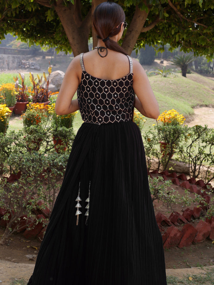 Pleated Lehenga with Stylish Embroidered Crop top blouse & Cape Jacket