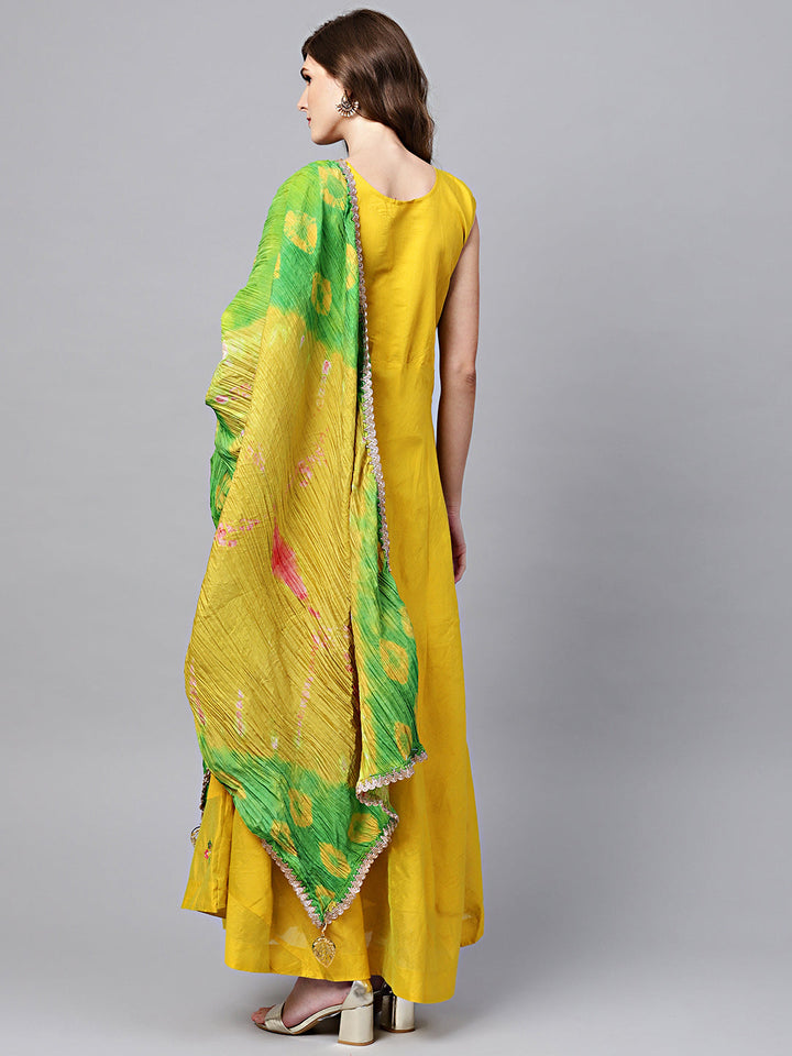 Anarkali Embroidered Suit with Bandhej dupatta