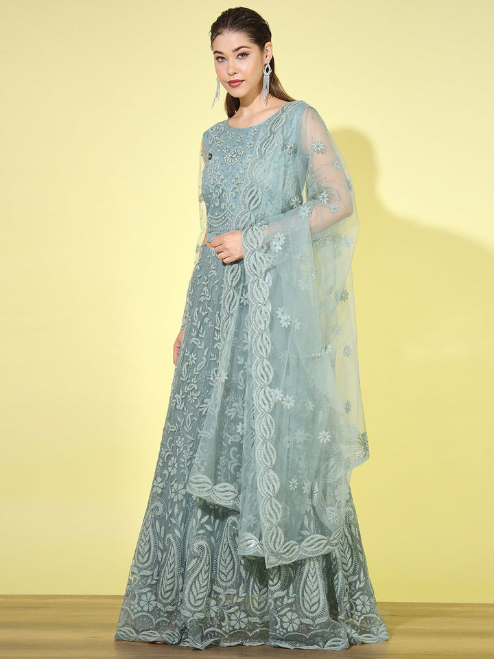 Paisley Pattern Net Lehenga Choli with Scalloped Dupatta