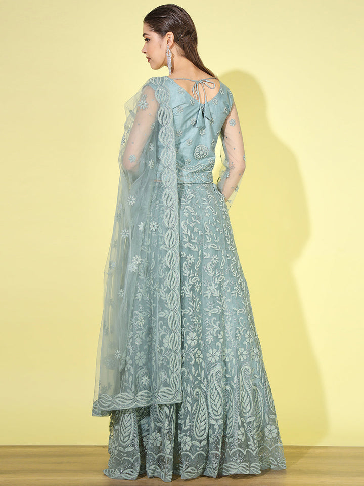 Paisley Pattern Net Lehenga Choli with Scalloped Dupatta
