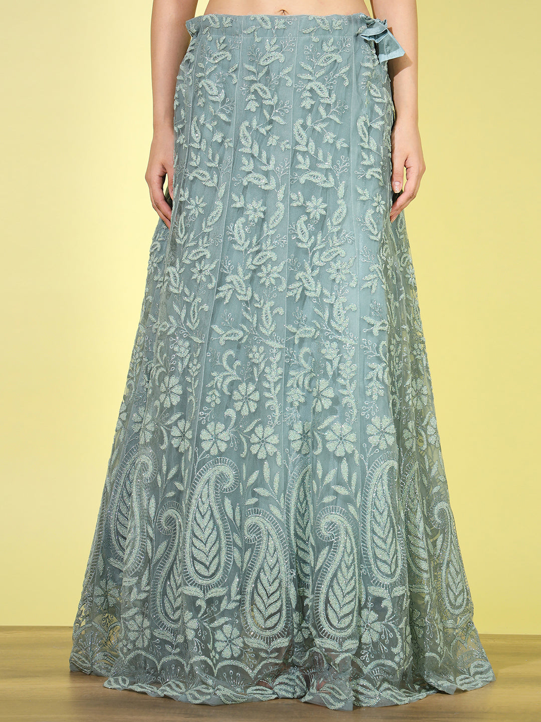 Paisley Pattern Net Lehenga Choli with Scalloped Dupatta