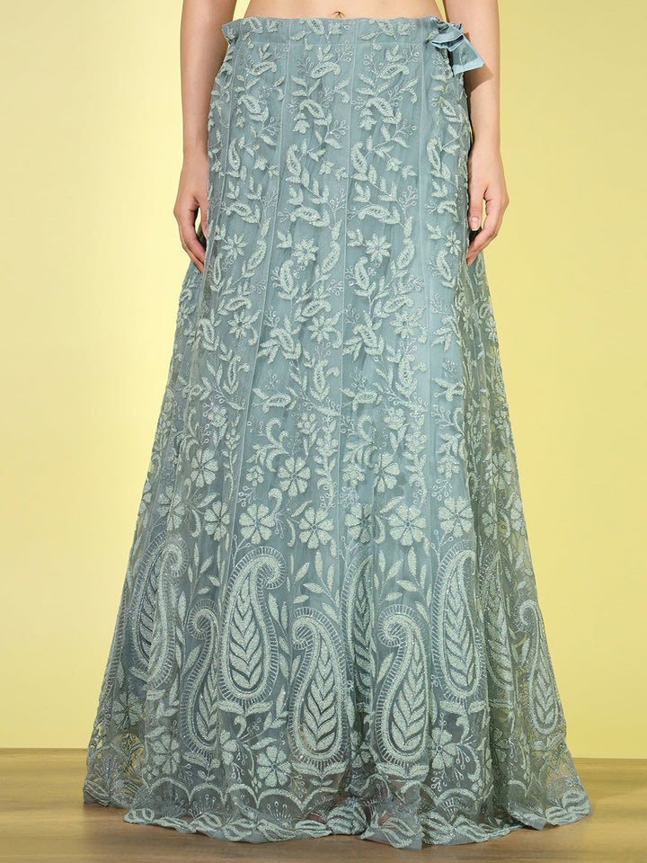 Paisley Pattern Net Lehenga Choli with Scalloped Dupatta