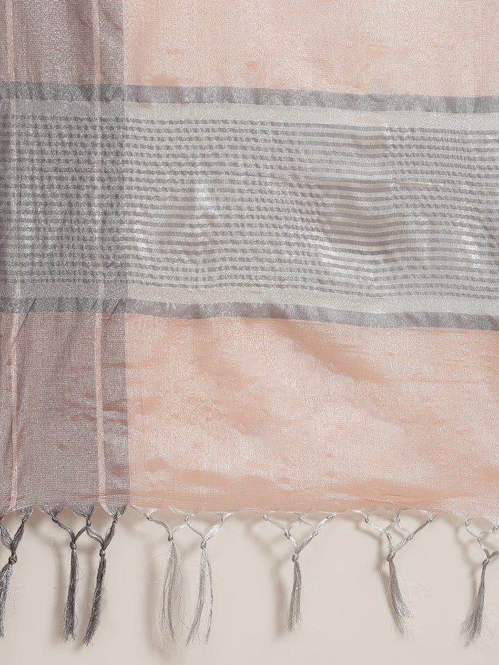 Pastel Chanderi Silk Banarasi Saree With Stylish Unstitch Grey Jacket