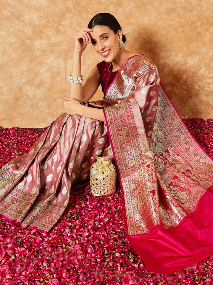 Mauve Ethnic Motifs Handloom Banarasi Pure Khaitan Silk Saree