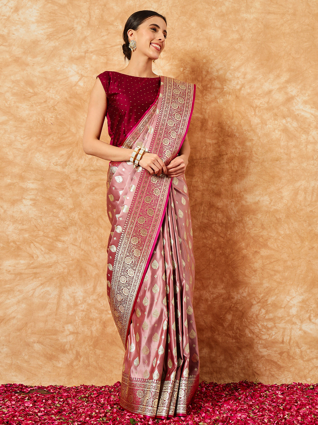 Mauve Ethnic Motifs Handloom Banarasi Pure Khaitan Silk Saree