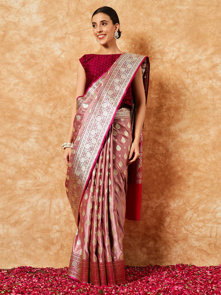 Mauve Ethnic Motifs Handloom Banarasi Pure Khaitan Silk Saree